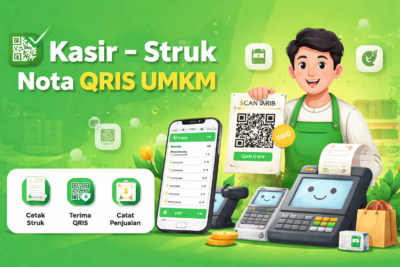Aplikasi kasir struk nota QRIS UMKM di Android.